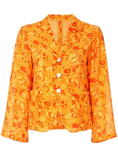 Pre-owned Yohji Yamamoto Vintage Cropped Kaleidoscope-print Blazer In Orange