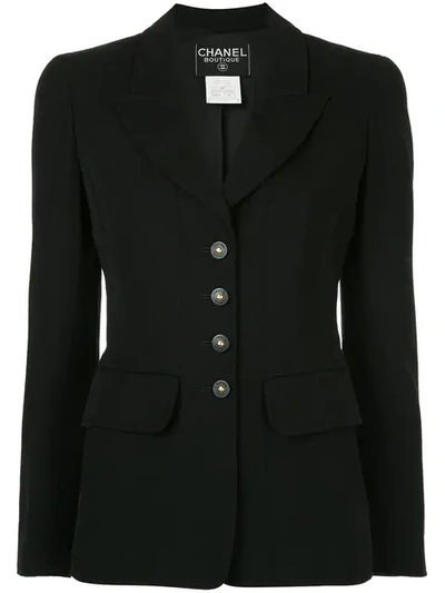 Pre-owned Chanel Vintage Pointed Lapels Fitted Blazer - Black