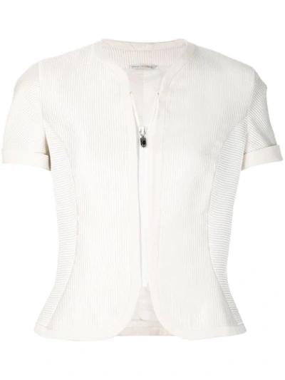 Pre-owned Versace Ribbed Zipped Blouse In Neutrals