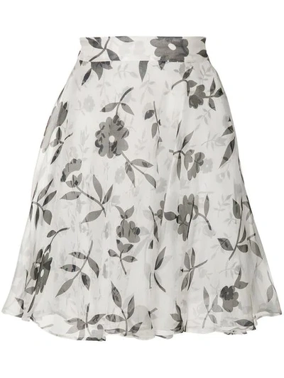Pre-owned Versace Floral Flared Skirt In White