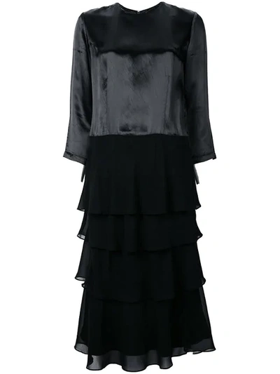 Pre-owned Comme Des Garçons Frilled Midi Dress In Black