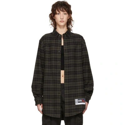 Alexander Wang Green And Black Flannel Player Id Shirt In 308forestgr