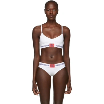 Calvin Klein Underwear White Triangle Monogram Mesh Bra In 100 White |  ModeSens