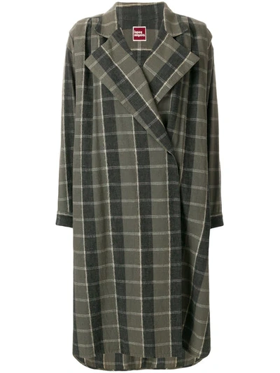 Pre-owned Issey Miyake 1970s Oversize Check Coat In Green