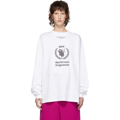 Balenciaga White World Food Programme Long Sleeve T-shirt In 3307 Ofw/bl