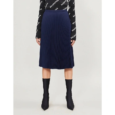 Balenciaga Pleated Wool-blend Skirt In Marine Blue