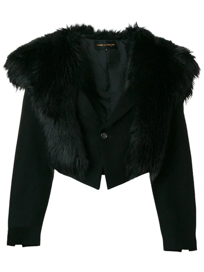 Pre-owned Comme Des Garçons Faux-fur Collar Cropped Jacket In Black