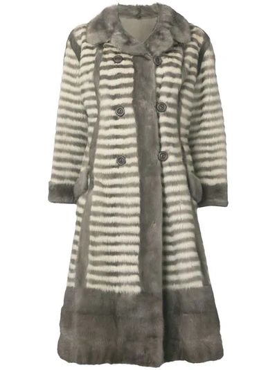 William Vintage 1968 Double-breasted Striped Coat - Neutrals