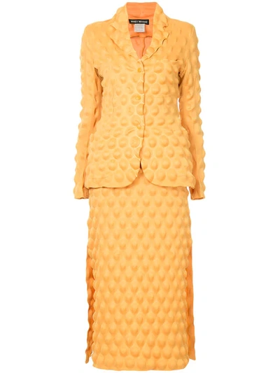 Pre-owned Issey Miyake Egg Carton Skirt Suit In Yellow