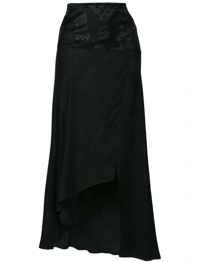 Pre-owned Romeo Gigli Vintage Embroidered Asymmetric Skirt In Black