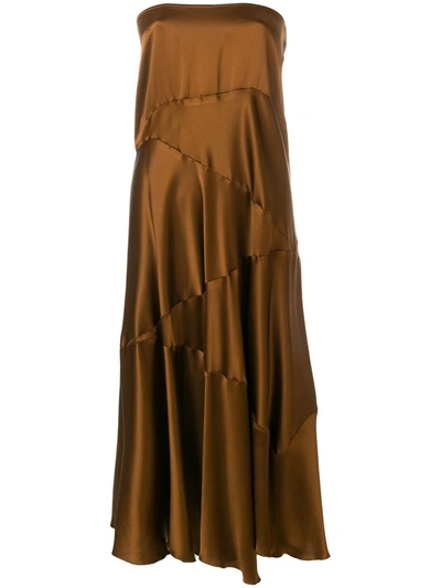 Pre-owned Romeo Gigli Vintage Strapless Flared Midi Dress In Brown