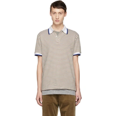 Band Of Outsiders White And Beige Stripe Polo In 9070.wht.be