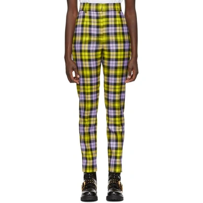 Versace Yellow And Purple Cropped Plaid Trousers In A6020 Yello