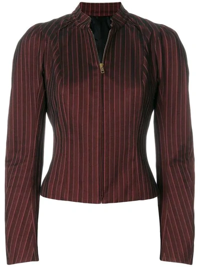 Pre-owned John Galliano Pinstriped Zipped Blouse In Red