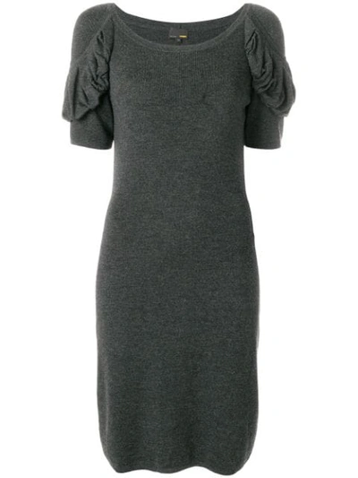 Pre-owned Fendi 2000s Draped Sleeved Dress In Grey