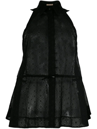 Pre-owned Alaïa 2017 Sheer Drawstring Sleeveless Shirt In Black