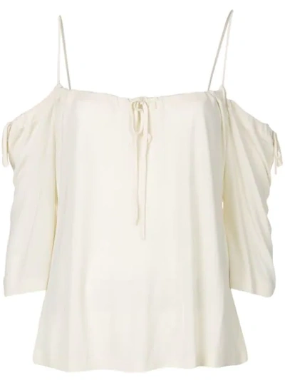 Pre-owned Yohji Yamamoto Vintage Cold Shoulders Drawstring Blouse In White
