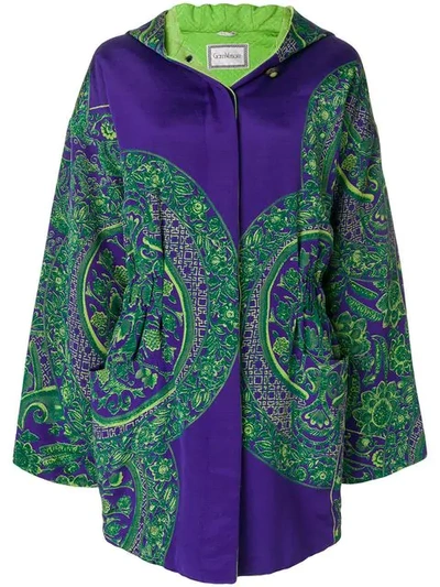 Pre-owned Versace Floral Padded Hooded Coat In Purple