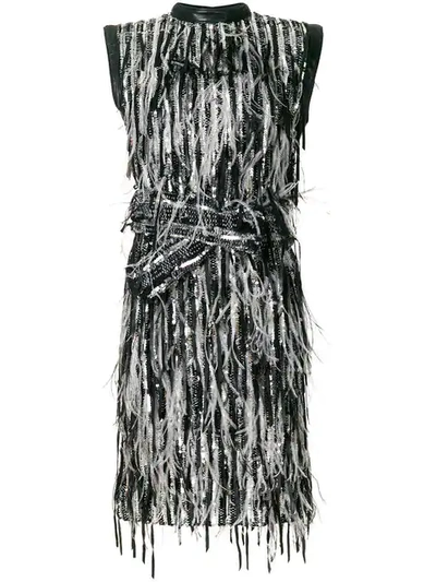 Dior Christian  Vintage Sequinned Feather Dress - Black