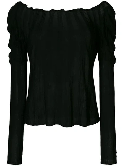 Pre-owned Giorgio Armani Ribbed Sheer Blouse In Black