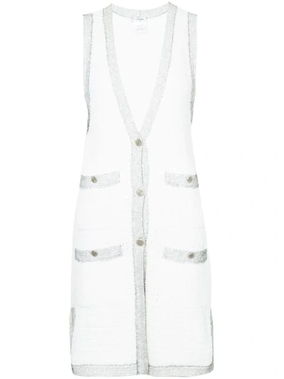 Pre-owned Chanel Longline Sleeveless Cardigan In White