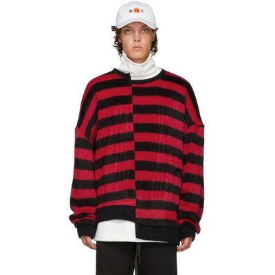 D By D Black And Red Unbalanced Striped Sweater In Redblack