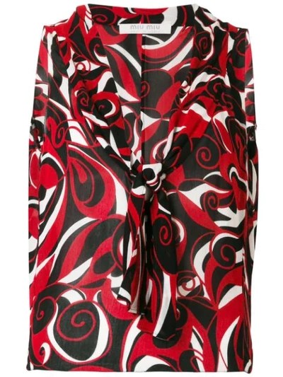 Pre-owned Miu Miu Abstract Print Sleeveless Blouse In Red