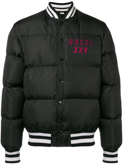 Gucci Embroidered Padded Bomber Jacket  In Black