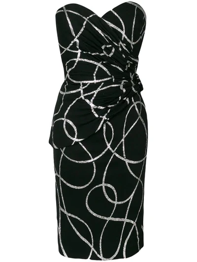 Pre-owned A.n.g.e.l.o. Vintage Cult Abstract Pattern Strapless Dres In Black
