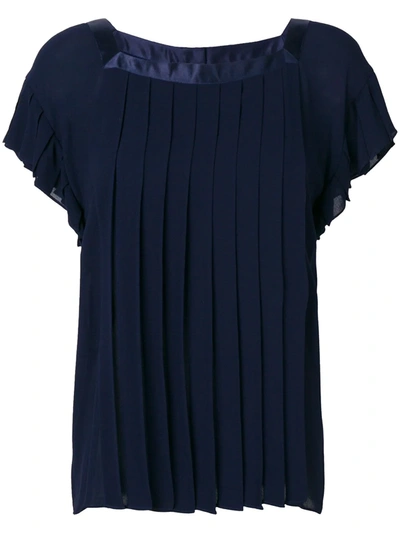 Pre-owned Saint Laurent Pleated Loose Blouse In Blue