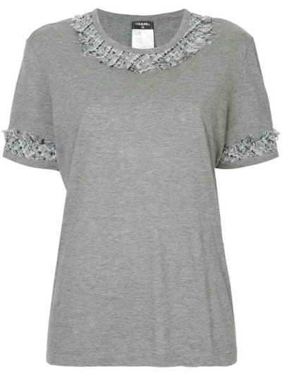 Pre-owned Chanel Tweed-trim Short-sleeve T-shirt In Grey