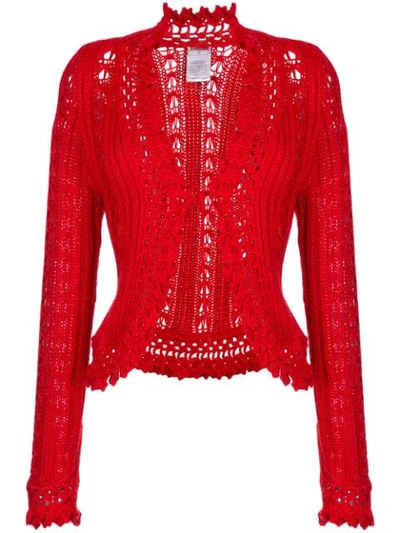 Pre-owned Chanel Embroidered Fitted Cardigan In Red