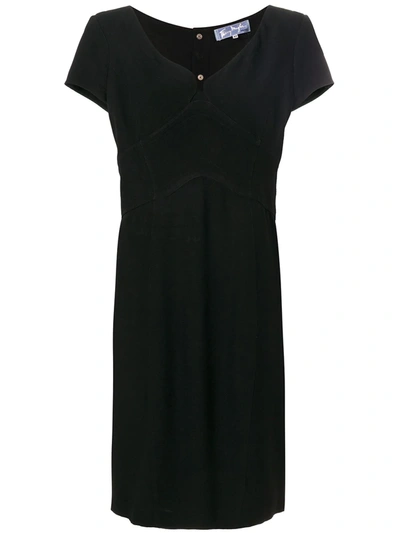 Pre-owned Mugler 1980s Short-sleeved Fitted Dress In Black