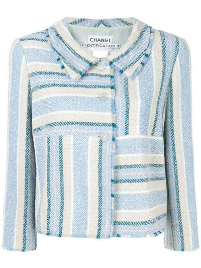 Pre-owned Chanel Vintage Striped Patch Jacket - Blue