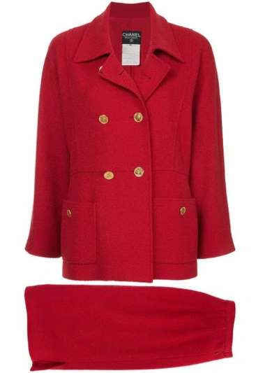 Pre-owned Chanel Double Breasted Skirt Suit In Red