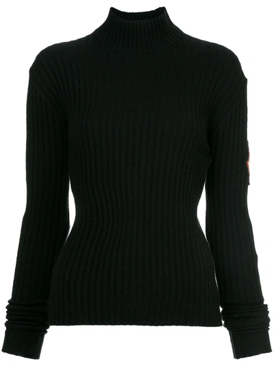 Pre-owned Chanel 1996 Patch-sleeve Cashmere Top In Black