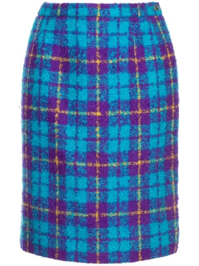 Pre-owned Celine Checked High Waisted Skirt In Blue