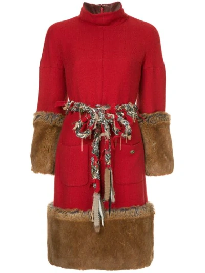 Pre-owned Chanel 1990-2000 Faux-fur Trim Dress In Red