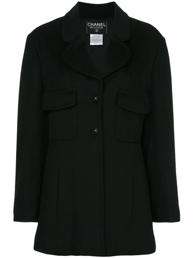 Pre-owned Chanel 1997 Single-breasted Wool Coat In Black
