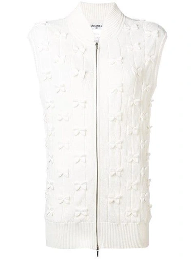 Pre-owned Chanel Vintage Bow Detail Sleeveless Jacket - White