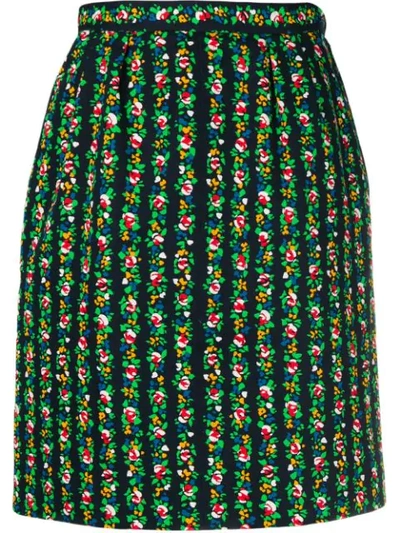 Pre-owned Saint Laurent Floral Print Skirt In Black
