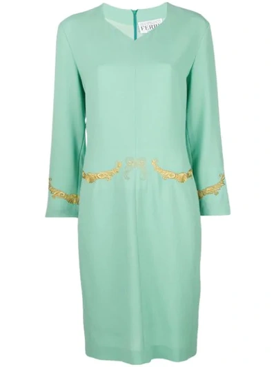 Pre-owned Gianfranco Ferre Vintage Embroidered Dress In Green
