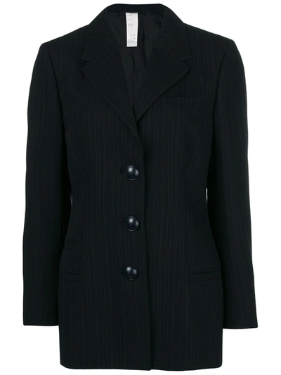 Pre-owned Versace 1990s Pinstriped Single-breasted Blazer In Black