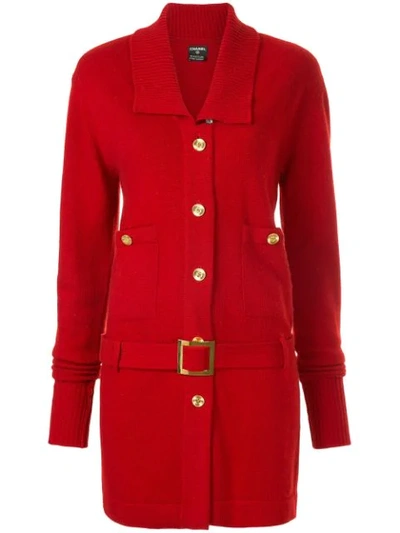 Pre-owned Chanel Cashmere Belted Slim Jacket In Red