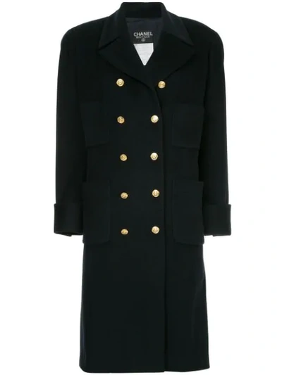 Pre-owned Chanel Cashmere Double Breasted Coat In Blue