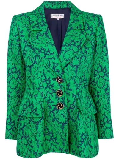 Pre-owned Saint Laurent Floral-jacquard Blazer In Green