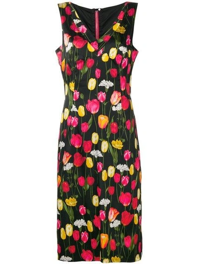 Pre-owned Dolce & Gabbana Floral Print Mid-length Dress In Black