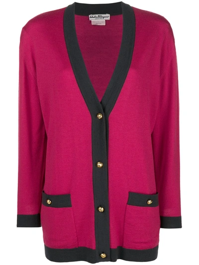 Pre-owned Ferragamo 1970s Knitted V-neck Cardigan In Pink