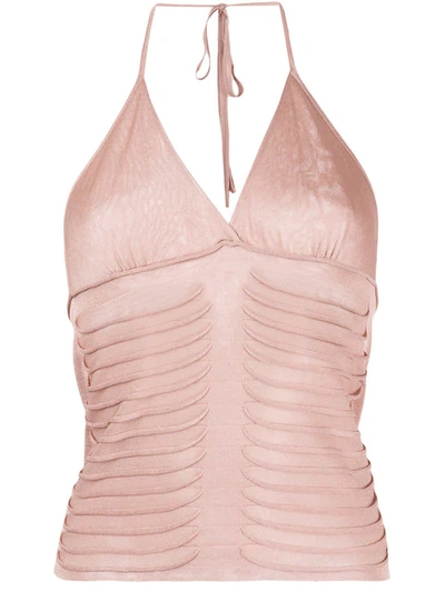 Saint Laurent Yves  Vintage Ribbed Halter Neck Camisole - Neutrals