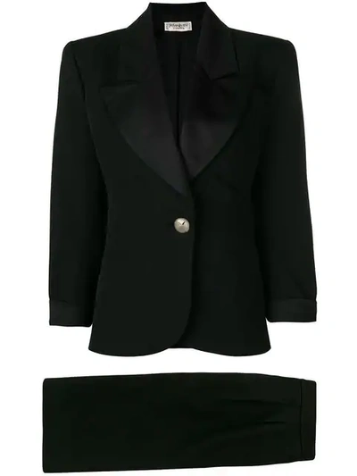 Saint Laurent Yves   Peaked Lapel Tuxedo Suit - Black
